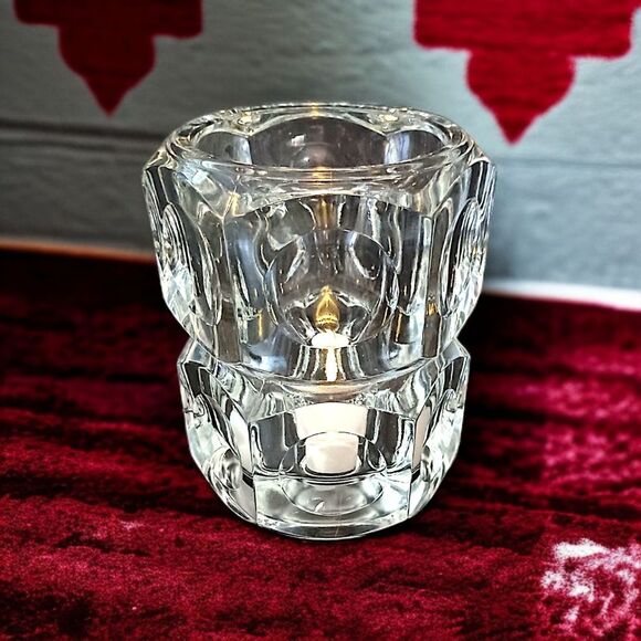 Bohemia Crystal Candle Holder Vase Icy Winter Holiday Party Cube Witchy Glass - Picture 13 of 16